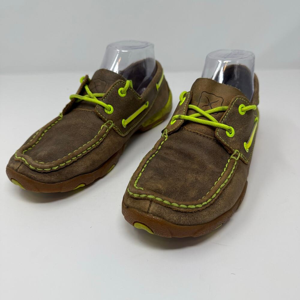 Twisted X  7.5 Leather Moccasins Boat Shoe Brown Yellow Skater Comfort Shoes